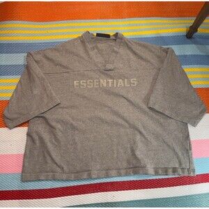 Fear of God Essentials Dark Heather Gray V-Neck Football T Shirt Mens Size Large